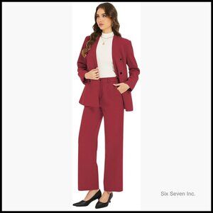 Double Breasted Wool-Look Pantsuit Set for Work Formal Luxury